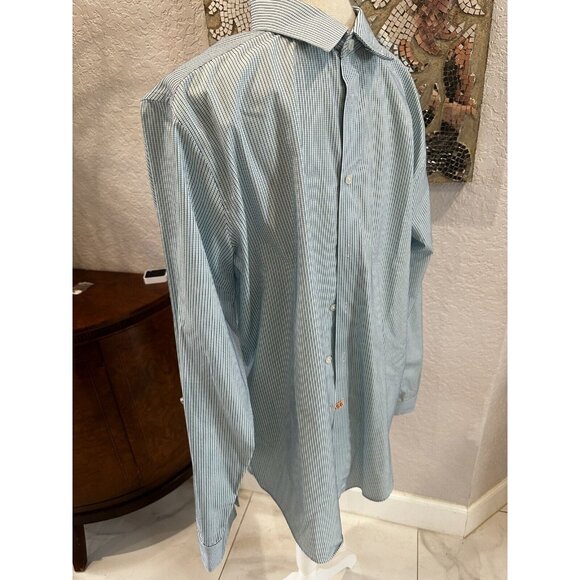 Calvin Klein Mens Non-Iron Slim Fit Striped Button-Up Shirt Size 16.5 34/35 - Picture 3 of 8